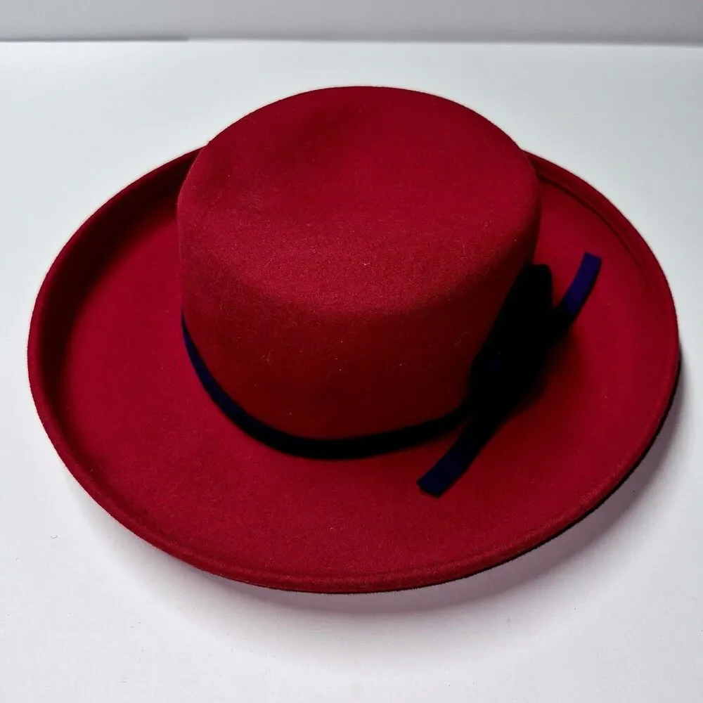 SCALA Red Hat Society 100% Wool Cloche Hat Purple Velvet Bow Official Church